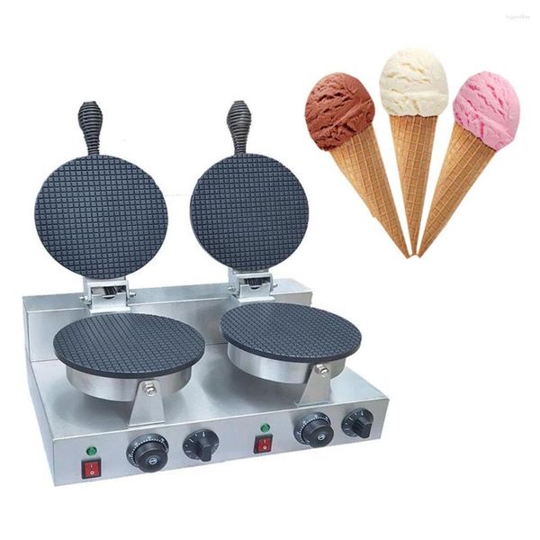 Ekmek Yapımcıları Ticari Paslanmaz Çelik Çift Kafa Dondurma Koni Yapım Yapıcı Elektrikli Waffle Baker Fırın Çıtır Yumurta Rulo Pişirme