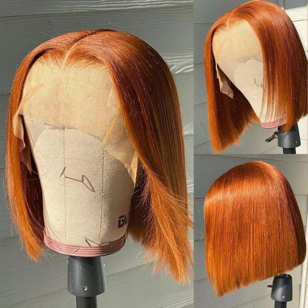 Ginger Bob 13 5 1 Lace Frontal Wig Brizilian Human Hair Wigs Front Curto Pré Depenado Para Mulheres