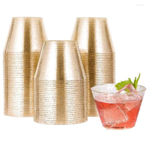 Чашки блюдцы одноразовый золотой блеск 9 унций пластиковые прозрачные тумблеры Свадебная рождественская вечеринка