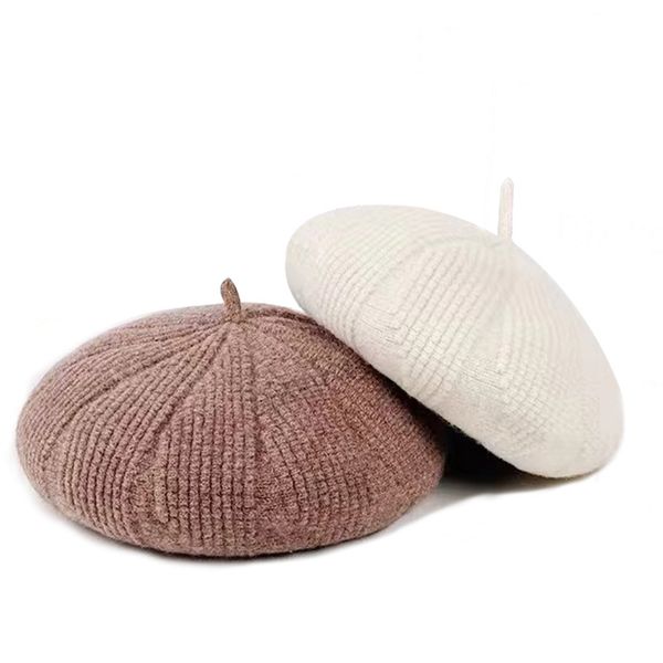 Moda 100% lana berretto cappello donna inverno cappello francese ragazza tinta unita autunno inverno berretto cappello per donna berretto piatto berretti di feltro