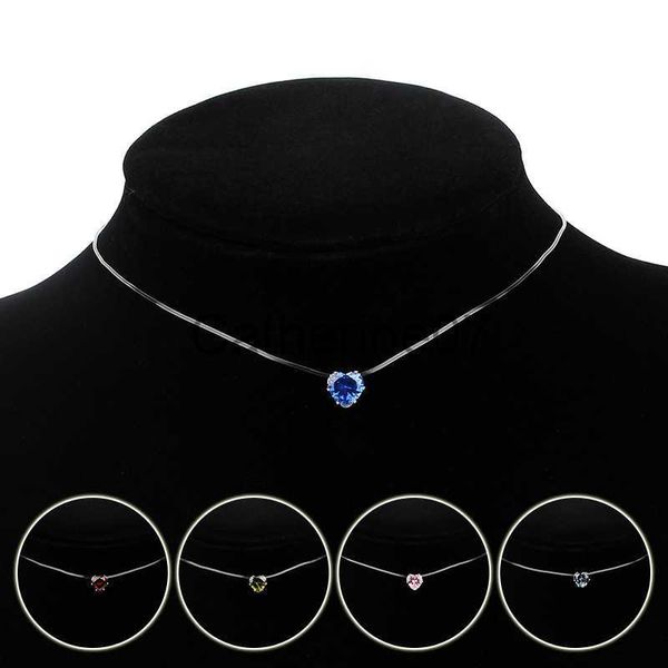 Anhänger Halsketten Mode Dame Transparent Angelschnur Herz Anhänger Halskette Unsichtbare Kette Frauen Kristall Kleine Liebe Choker Kragen Schmuck Geschenk J230809