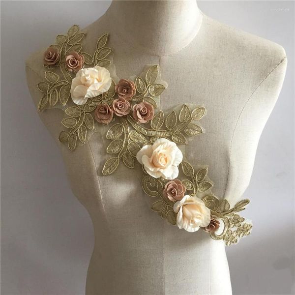 Laços coloridos 3D remendos bordados de flores colarinho falso para mulheres noivas rendas costura tecido apliques faça você mesmo vestido de casamento Scrapbooking