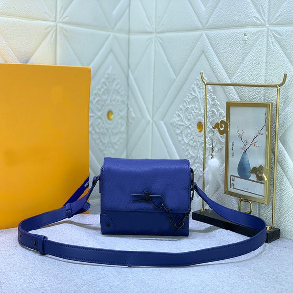 Mavi omuz çantası gerçek deri çapraz gövde cüzdan klasik vintage desen flip plastik toka perçin dekorasyon ayarlama kayış yüksek kaliteli akşam yemeği çantaları