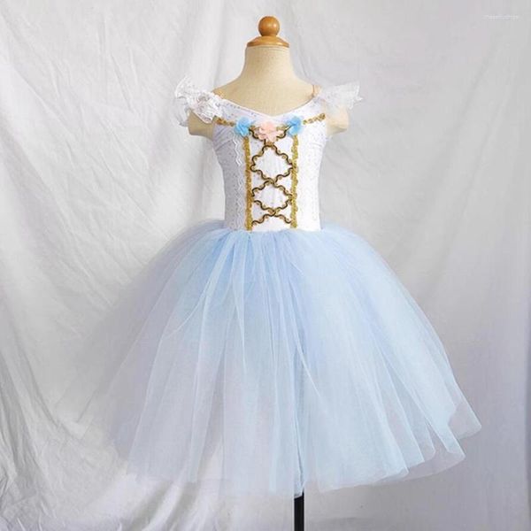 Bühnenkleidung Kinder Blauer Ballettrock Professionelle Leistung Wettbewerbskleid Mädchen Sky Long Canopy Tutus