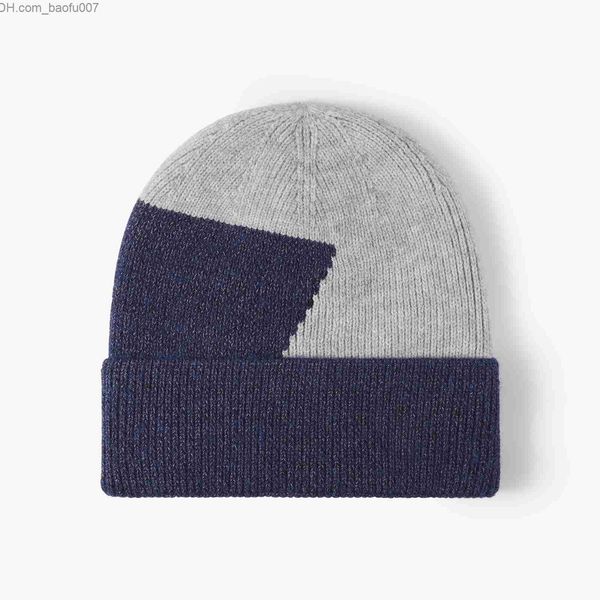 Beanie/Skull Caps Outdoor lana spesso caldo cappello freddo orecchie da uomo colorate a blocchi teschio testa grande orso autunno inverno cappello lavorato a maglia Z230809 da donna