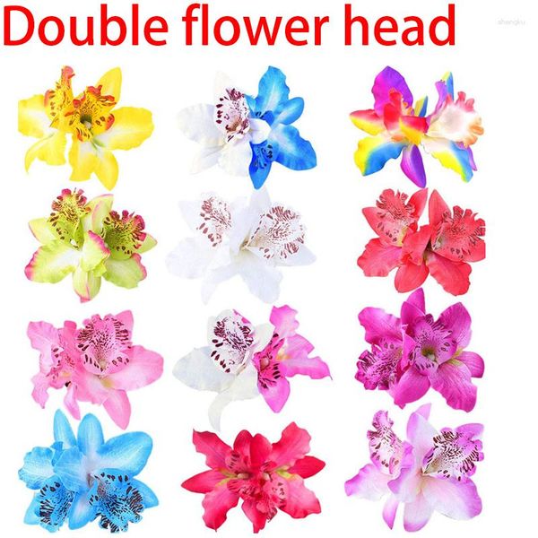 Acessórios de cabelo feminino grande duplo chiffon orquídea flor boêmia clipe para casamento nupcial acessório hairclip pinos