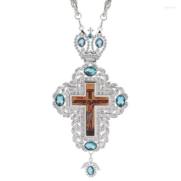 Colares com Pingente Jesus Crucifixo Cruz Colar Corrente De Cristal Transparente Para Homens Mulheres Sacerdote Igreja Acessórios Religiosos Pastor Jóias Presente