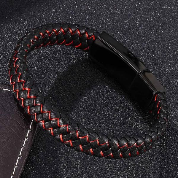 Charm Bracelets Casual Homens Jóias Couro Preto Corda Vermelho Nylon Bracelete Misto Trançado Masculino Fecho de Aço Inoxidável Homem Pulseira Presente SP0047