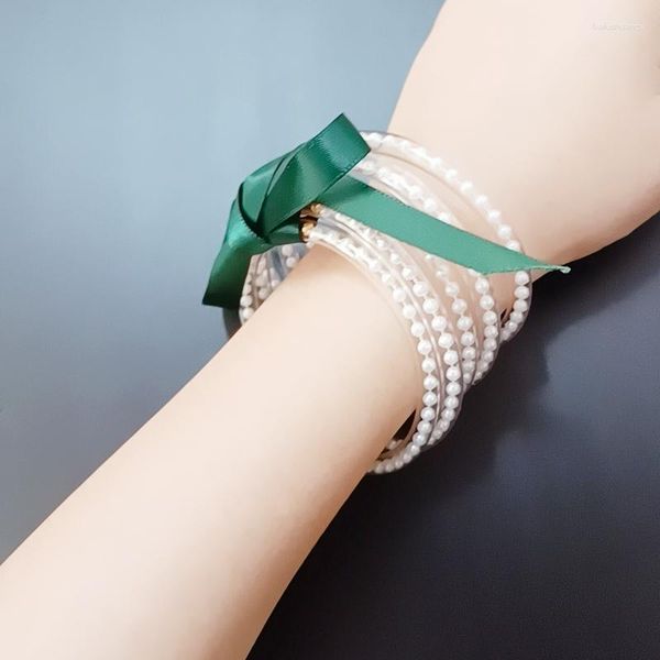 Pulseira 5 pçs/conjunto Delicado Charm Bangles Stack Silicone Plastic Beads Jelly Bracelet For Women Bowknot Friendship
