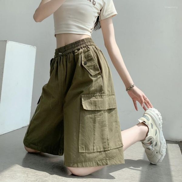 Shorts Feminino Cargo Woman 2023 Summer Arrivals Bottoms Casuais Soltos Com Bolsos Laterais Grandes Caqui Rosa Preto Verde Exército Streetwear