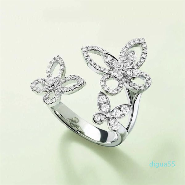 La grazia del temperamento scava fuori i gioielli alla moda dell'argento sterlina dello zircone S925 dell'anello della farfalla Sposare splendido