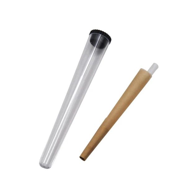 Atacado 110mm pré-rolo de embalagem de plástico cônico pré-rolo doob tubo porta-cones para fumar transparente com tampa branca Hand Cigarette LL