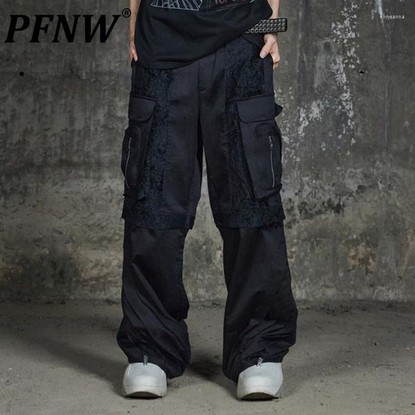 Pantaloni da uomo PFNW Summer High Street Tinta unita Cargo Loose Darkwear Pantaloni casual pieghettati con nappe dritte 28A2861