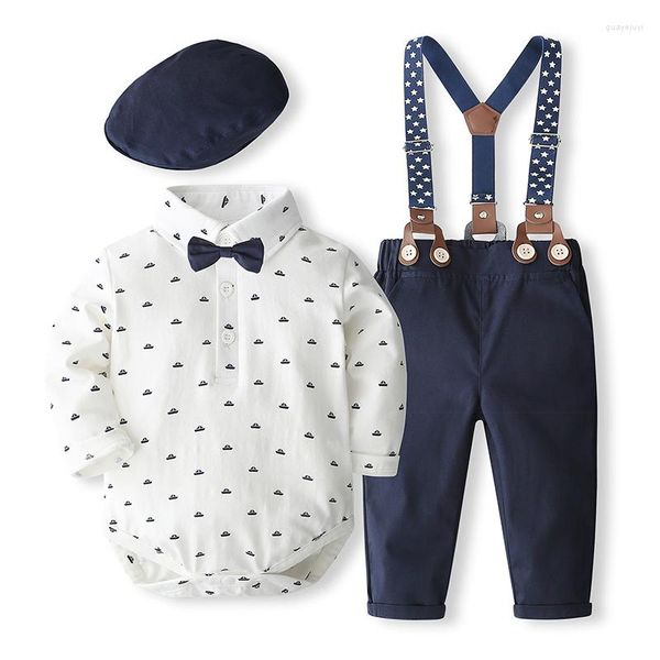 Completi di abbigliamento Gentleman Infant Boy Costume Baby 1/2 Compleanno Outfit Barca a vela Stampa Pagliaccetto Cappello 3-24M Abito formale in cotone per bambini