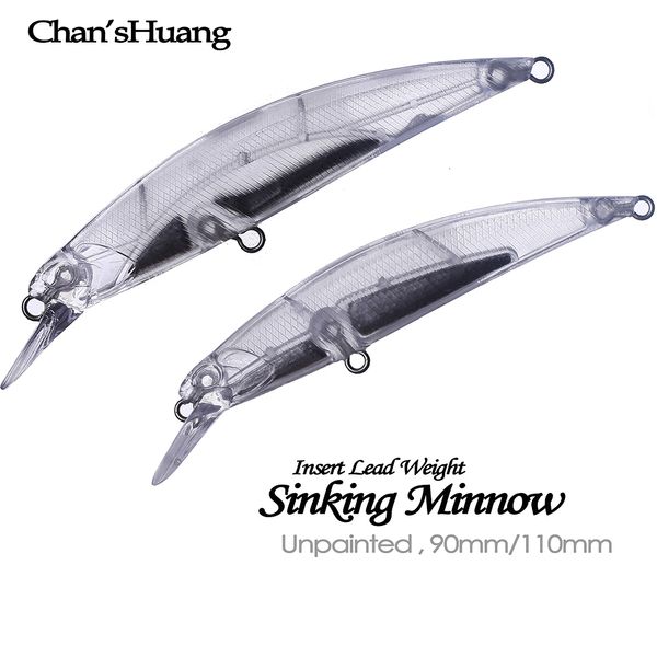 Iscas ChansHuang 20PCS Unpainted Blanks Bait Sinking Minnow Wobbler Jerkbait DIY Handmade Artificial Fishing Lure Tackle 230809