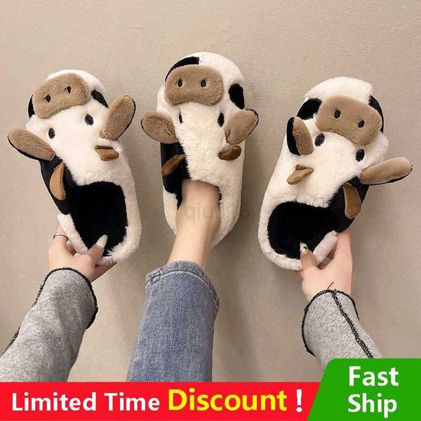 Pantofole invernali Cartoon Coppia Pantofole Donna Pantofola animale carino Kawaii Soffici pantofole calde Pantofole da casa per mucche da latte per interni Scarpe divertenti L231123