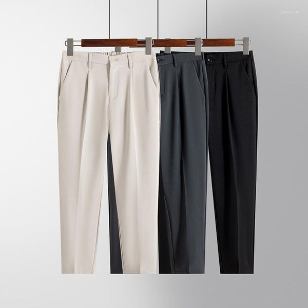 Erkekler Pantolon 2023 Bahar Sonbahar İş Gündelik takım elbise Kore tarzı ince elastik düz örtü markası pantolonlar erkek gri haki