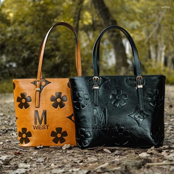 Bolsa de couro feminina genuína com estampa floral bolsas grandes femininas grandes vintage femininas mão ombro para