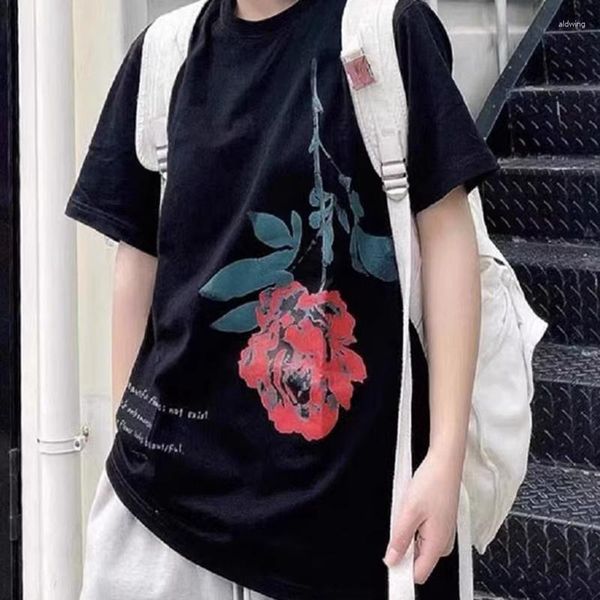 Мужские футболки T3 2023 Летняя футболка Red Rose Fashion Printed Cotton Cothere Tee Tee Tee Tee для мужчин и женщин