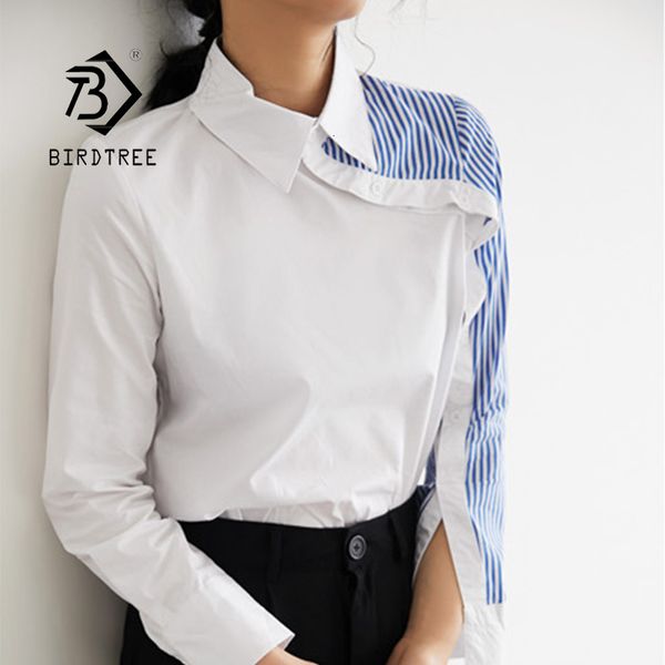 Женские блузкие рубашки Прибытие Женщины выключают воротник белую рубашку блузя полосатый лоскутный класс Элегантный шикарный корейский стиль Feminina Blusa T9O908F 230808
