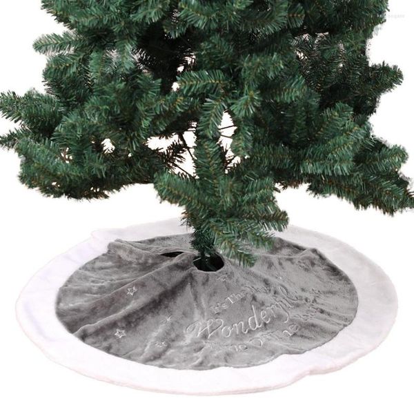 Decorações de Natal LUCIDDREAM 90cm Bordado Árvore Saia Tapete Cinza Curto Pelúcia Grosso Tapete Capa Para Presentes 2023