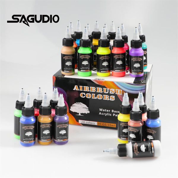 Vücut Boya Airbrush Akrilik Boyama Güçlü Yapışma ve Tırnaklar İçin Su Geçirmez 24x30ml Renk Ayakkabıları Sanat Yaratıcı Boyalar 230808