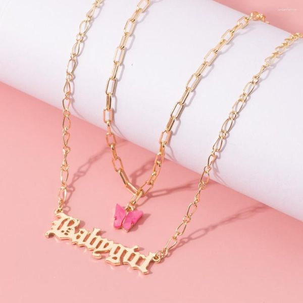 Anhänger Halsketten Nette Halskette Baby Mädchen Brief Schmuck Für Frauen Rosa Schmetterling Charme Choker Kragen Engagement Bijoux