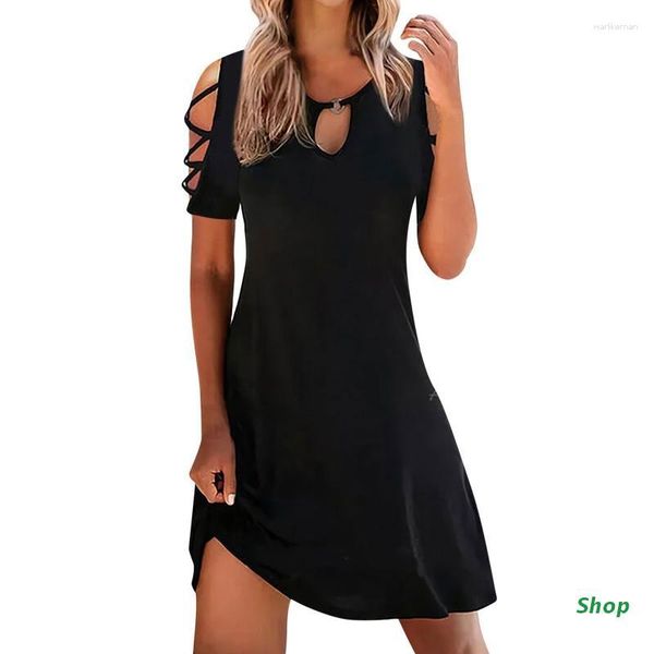 Abiti casual L5YC Summer Female Spring Dress Cold Shoulder Boho Shirt Women Short Sleeve