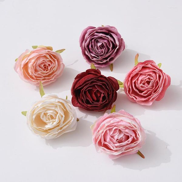 Fiori decorativi 25 pezzi Decorazione di nozze multicolore Rose di seta Polso da sposa Torta fai-da-te Bordo bruciato Rosa