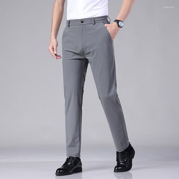 Pantaloni da uomo Summer High Stretch Soft Suit Uomo Thin Fashion Business Vita elastica Coreano Slim Fit Abbigliamento di marca Pantaloni formali casual