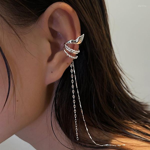 Brincos de volta na moda clipe de borla longo para mulheres cadeia de personalidade geométrica dupla camada punhos de orelha acessórios de metal joias presentes