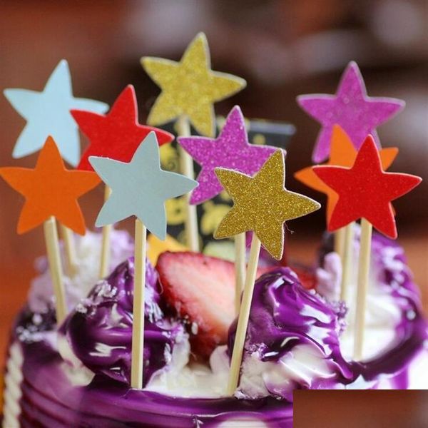 Outros suprimentos para festas de eventos Toppers de bolo Glitter Star Cartões de papel Banner para embalagem de cupcake Copo de cozimento Decoração de chá de aniversário Dhdae de bebê