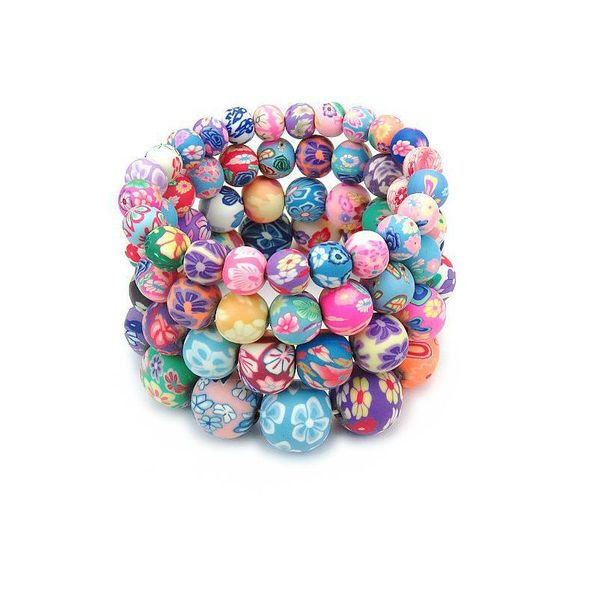 Perlé New Fimo Impression Chaînes Bracelets Pour Femmes 8-14 Mm Fleur Doux Y Perles Wrap Bracelet Mode À La Main Diy Bijoux Drop Delivery Dh3Ov