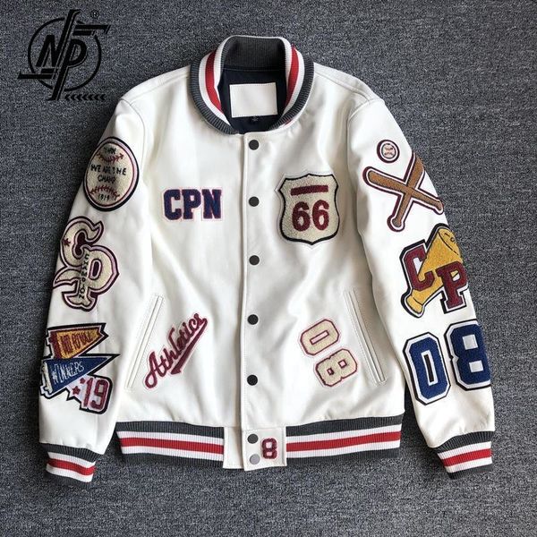 Jaqueta Masculina Jaqueta de Couro Masculina Motocicleta Designer de Luxo Bordado Curto Biker Beisebol Y2k Streetwear Spring Bomber Coat Branco 230809