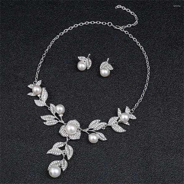 Halskette Ohrringe Set Charm Weiße Perle Kristall Baum Blatt Glücksohrring Damen Eleganter Hochzeitsschmuck Trendiges Brautparty Geburtstagsgeschenk