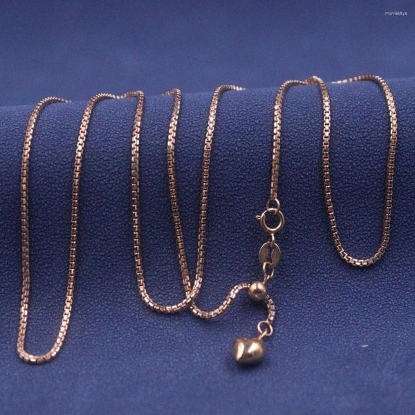 Catene Real Pure 18K Rose Gold Chain Women 1.2mm Box Link Cuore Collana regolabile 5.3-5.5g