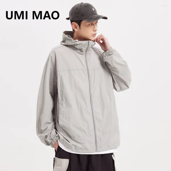 Casacos Masculinos UMI MAO Yamamoto Escuro Casaco Casual 2023 Verão Fino Manga Longa Protetor Solar Vestuário Cinza Claro Masculino Bomber Masculino