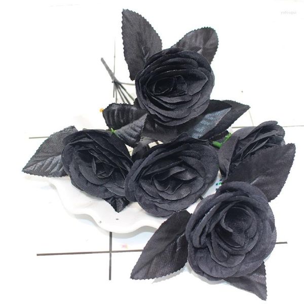 Декоративные цветы 5 головы искусственные черные розы Хэллоуин