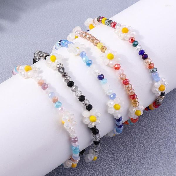 Link Armbänder Korea Gänseblümchen Blume Kristall Glas Perlen Mode Frauen Armband Böhmischen Bunte Schöne Charme Stretch Handgemachte Schmuck Party