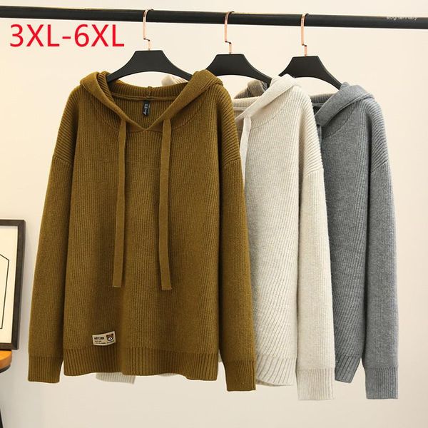 Kadın Sweaters 2023 Bayanlar Sonbahar Kış artı Boyutlar Kadınlar için Büyük Uzun Kollu Kapşonlu Zeytin Yeşil 3xl 4xl 5xl 6xl