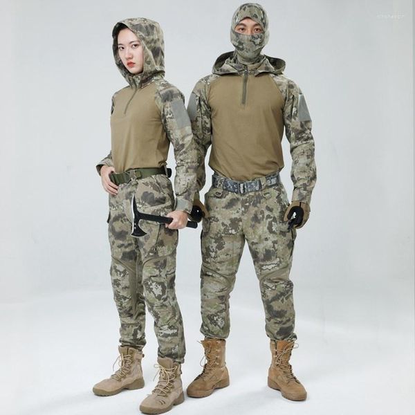 Roupas de ginástica com capuz tático camuflagem roupas terno exército fãs cs campo combate treinamento uniforme tiro ao ar livre camisa militar