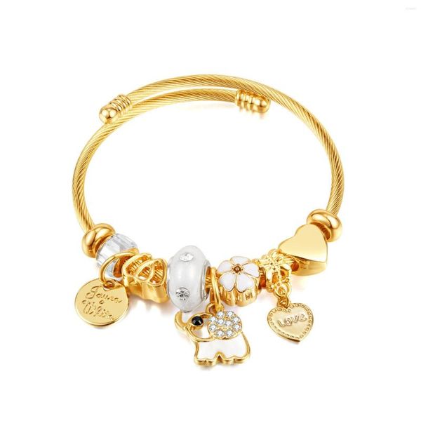 Pulseira de aço inoxidável pulseira de desenho animado bebê elefante pingente corrente moda pulseira para mulheres joias