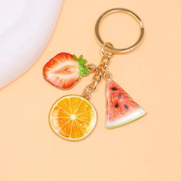 Chaveiro porta-chaves de metal de frutas agradável chave de carro bolsa feminina bolsa para celular moda pingente corrente atacado