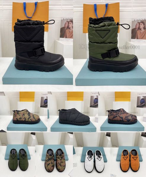 Designer Blow Botas de esqui acolchoado Sapatos de clima frio para homens Mulheres inverno acolhedor de nylon no tornozelo de neve bota de luxo de luxo eiderdown sem escorregamento semi-botas 35-41