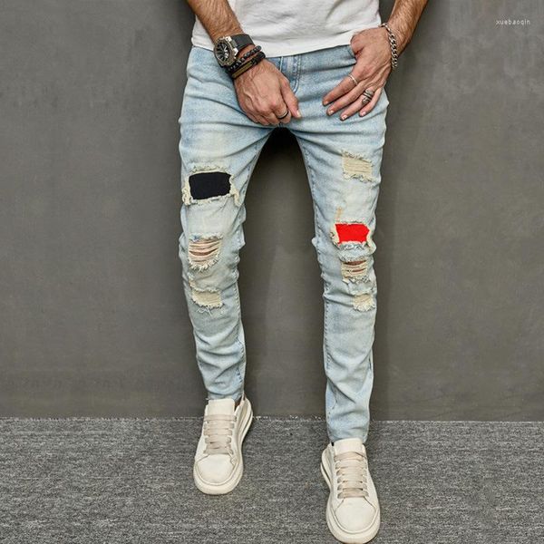 Jeans da uomo 2023 Fashion Slim Small Feet Toppa casual sfilacciata