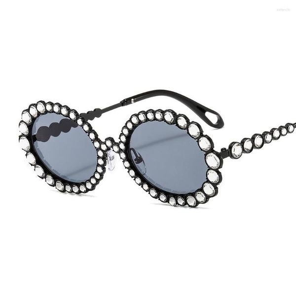 Occhiali da sole vintage piccolo diamante rotondo donna moda personalità steampunk strass colorati occhiali protezione UV400