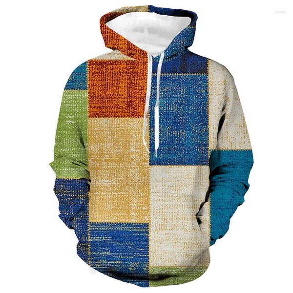 Erkek Hoodies 3D Ekose Grafik Baskı Uzun Kollu Kapşonlu Erkekler Erkek Spor Salonu Sweatshirts Paltolar Sonbahar İlkbahar Üstleri