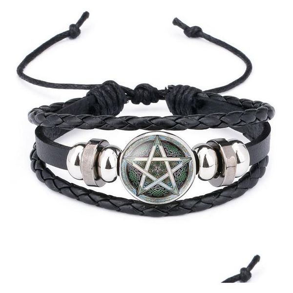 Braccialetti con ciondoli Antico Egitto Pentacolo Segno misterioso per donna Uomo Vintage Retro Pentagram Leather Wrap Bangle Gioielli di moda Drop Dhg68