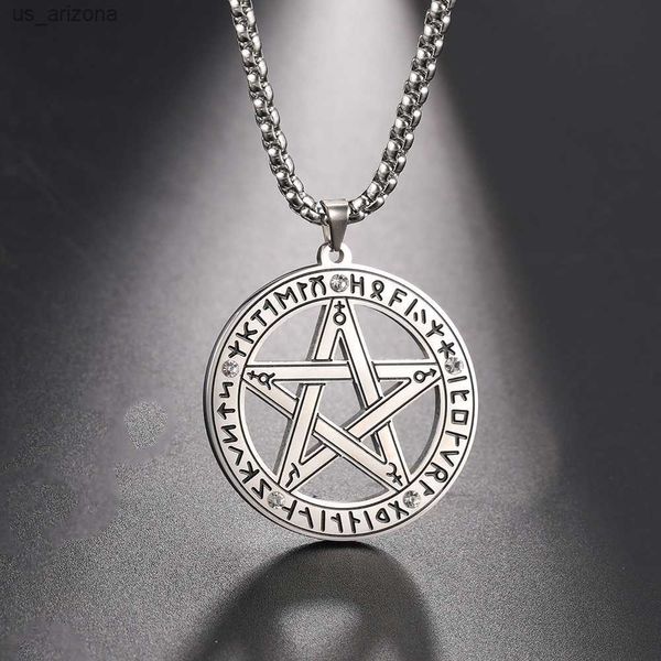 Anzol Tetragrammaton Pingente Colar Wahyeh Magia Abençoado Pentagrama de Salomão Amuleto Presente Homem Mulher Jóias de Aço Inoxidável L230620