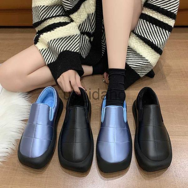 Kleidschuhe Korea Fashion Square Toe Loafers Frauen Winter Warme Plüsch Slip-on Sneakers Damen Luxus Seide Satin Downs Plattform Schuhe J230808